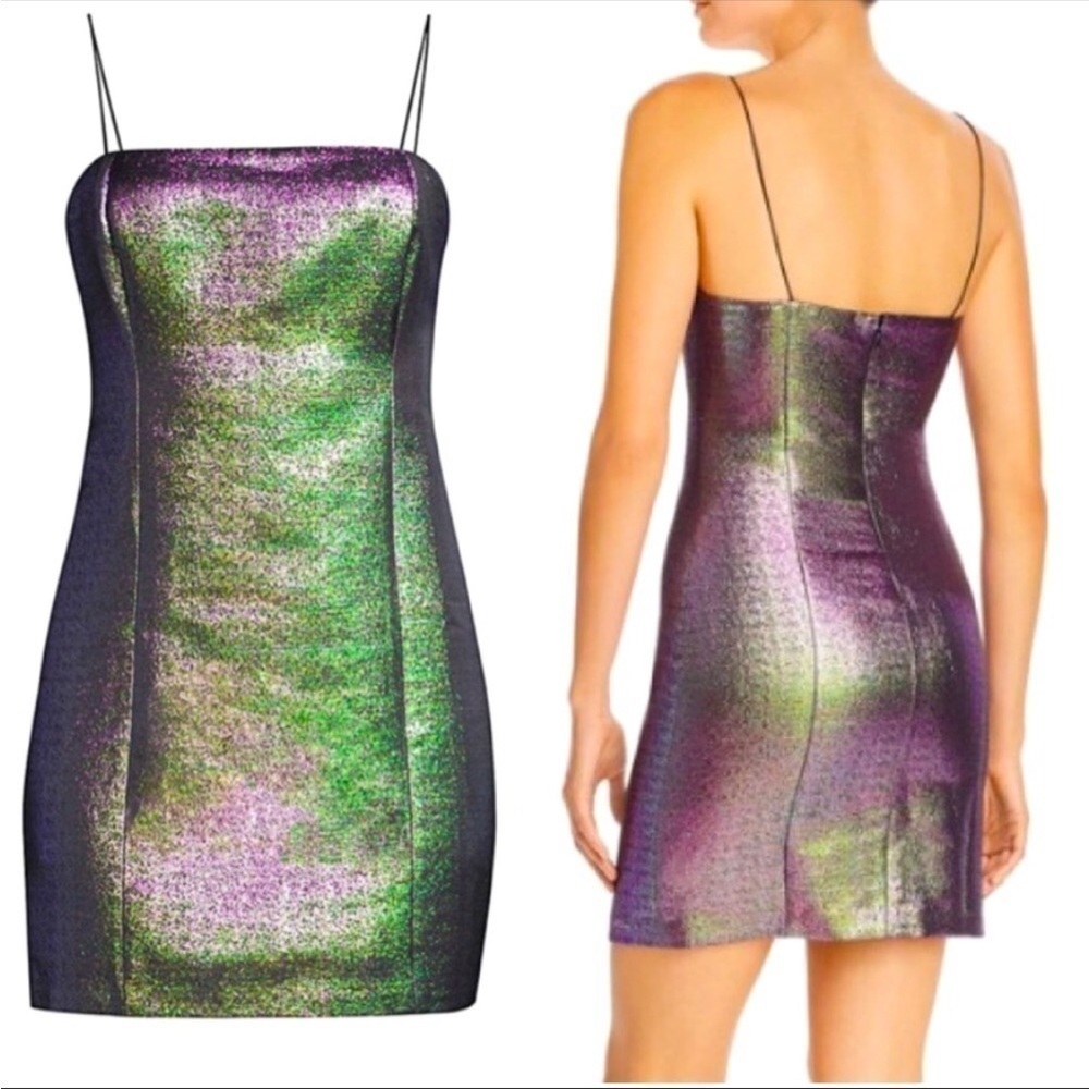 Likely Lurex Hayley Mini Dress Iridescent Purple Green Shimmer Metallic